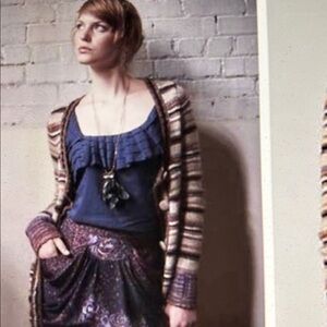 Anthropologie Sleep on Snow Striped Earth Colors Cardigan Sweater Size Small